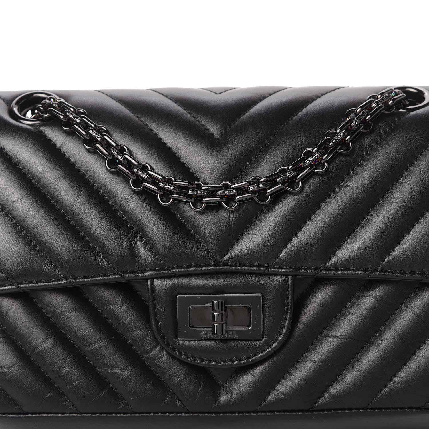 Chanel Aged Calfskin Chevron Quilted 2.55 Reissue Mini Flap So Black 10 of 11