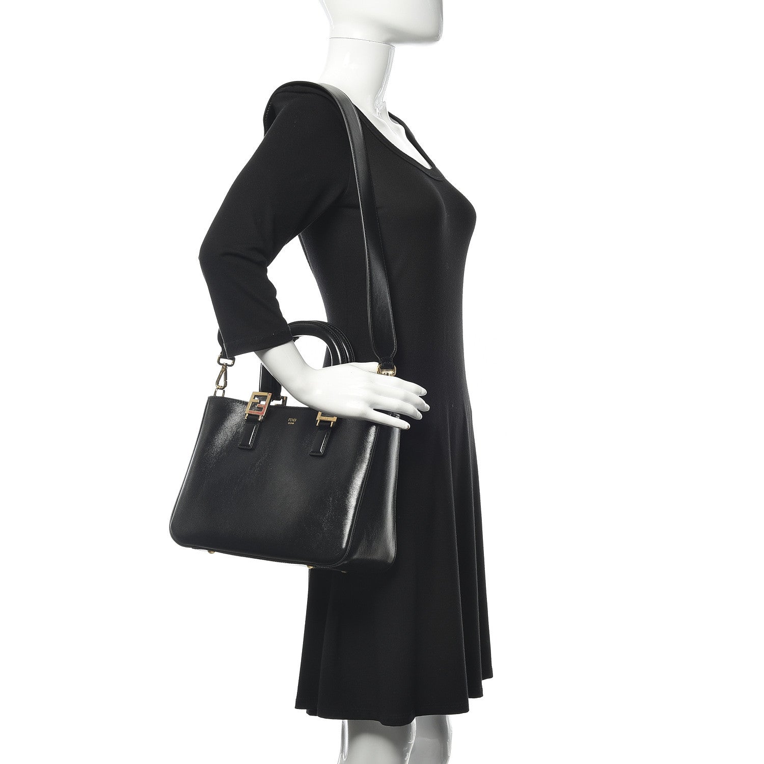 Fendi Vitello Glacier Small FF Tote Black 2 of 8