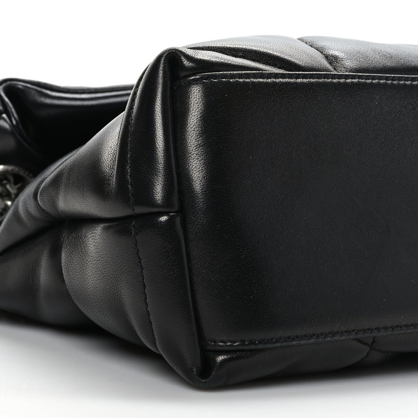 Lambskin Quilted Small Loulou Puffer Monogram Chain Satchel Black