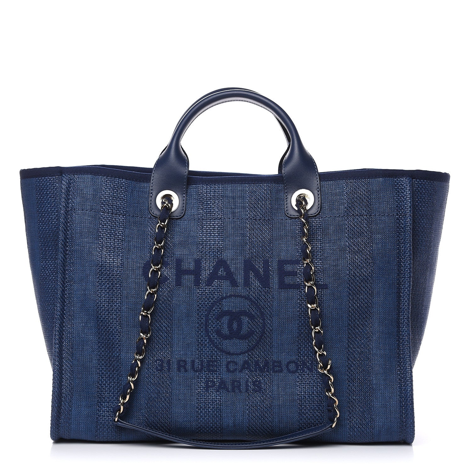 Chanel Woven Straw Raffia Striped Large Deauville Tote Navy Blue 1 of 11