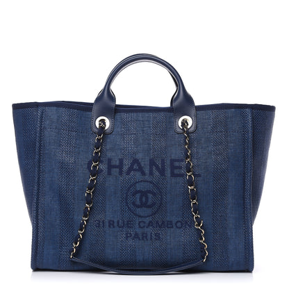 Chanel Woven Straw Raffia Striped Large Deauville Tote Navy Blue 1 of 11
