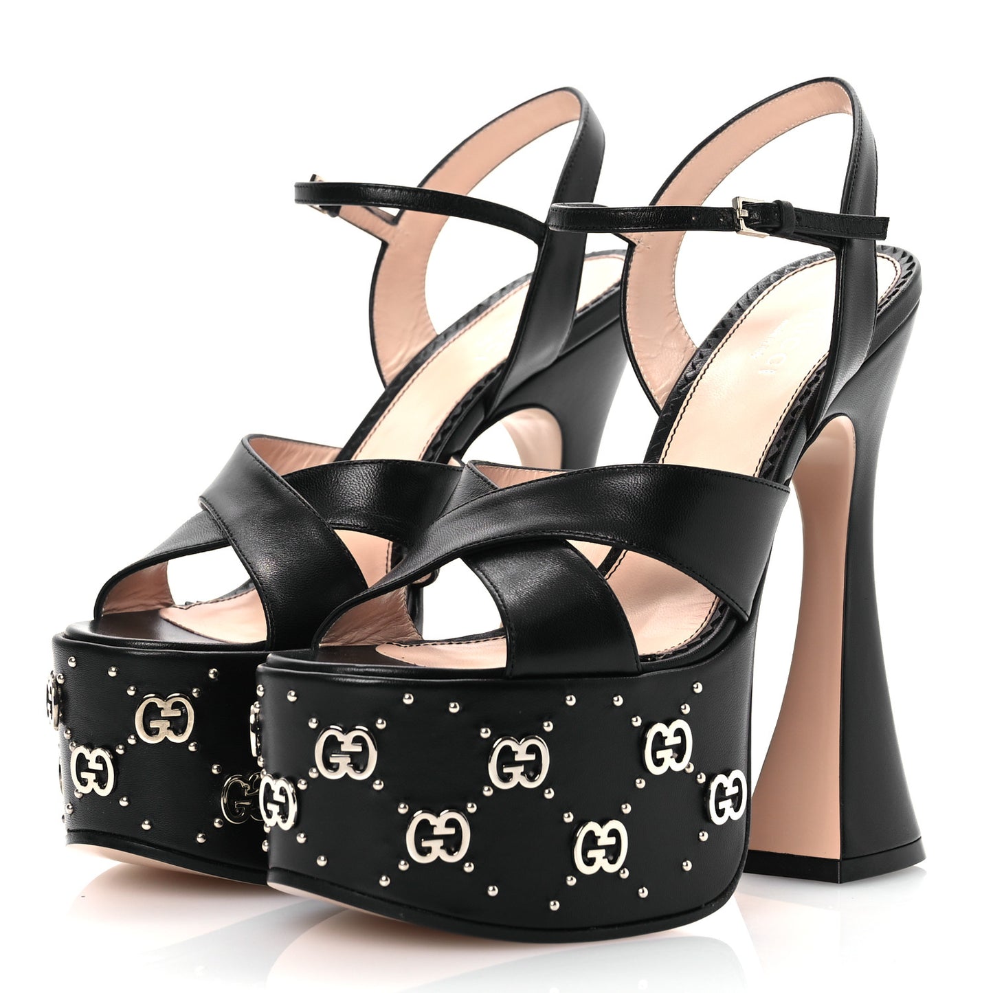 Malaga Kid Interlocking G Studs 155mm Platform Sandals 36 Perfect Black