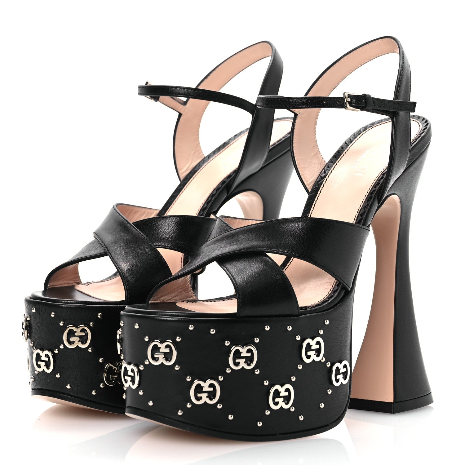 Gucci Malaga Kid Interlocking G Studs 155mm Platform Sandals 36 Perfect Black 4 of 10