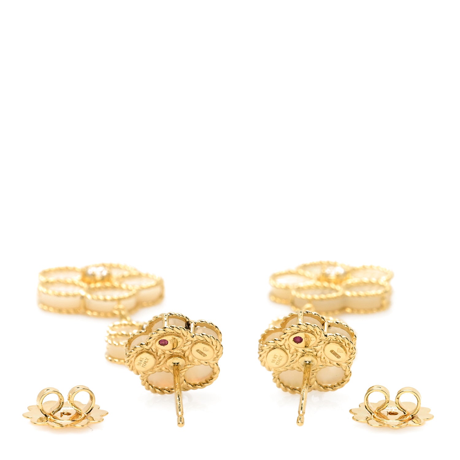 Roberto Coin 18K Yellow Gold Mother of Pearl Diamond Daisy Drop Earrings 3 of 4