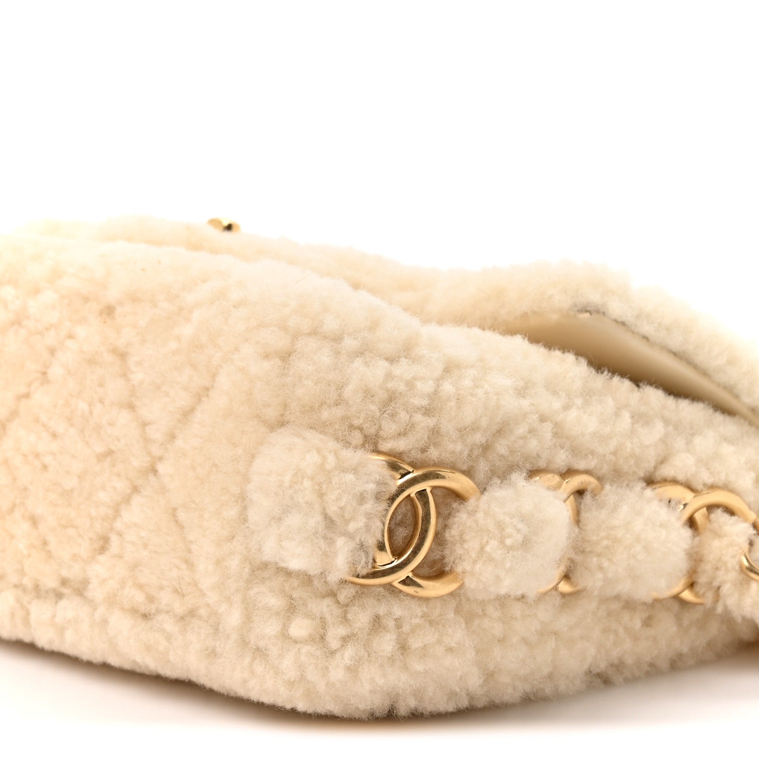 Chanel Shearling Lambskin Quilted Small CC Chain Flap Ecru 8 of 9