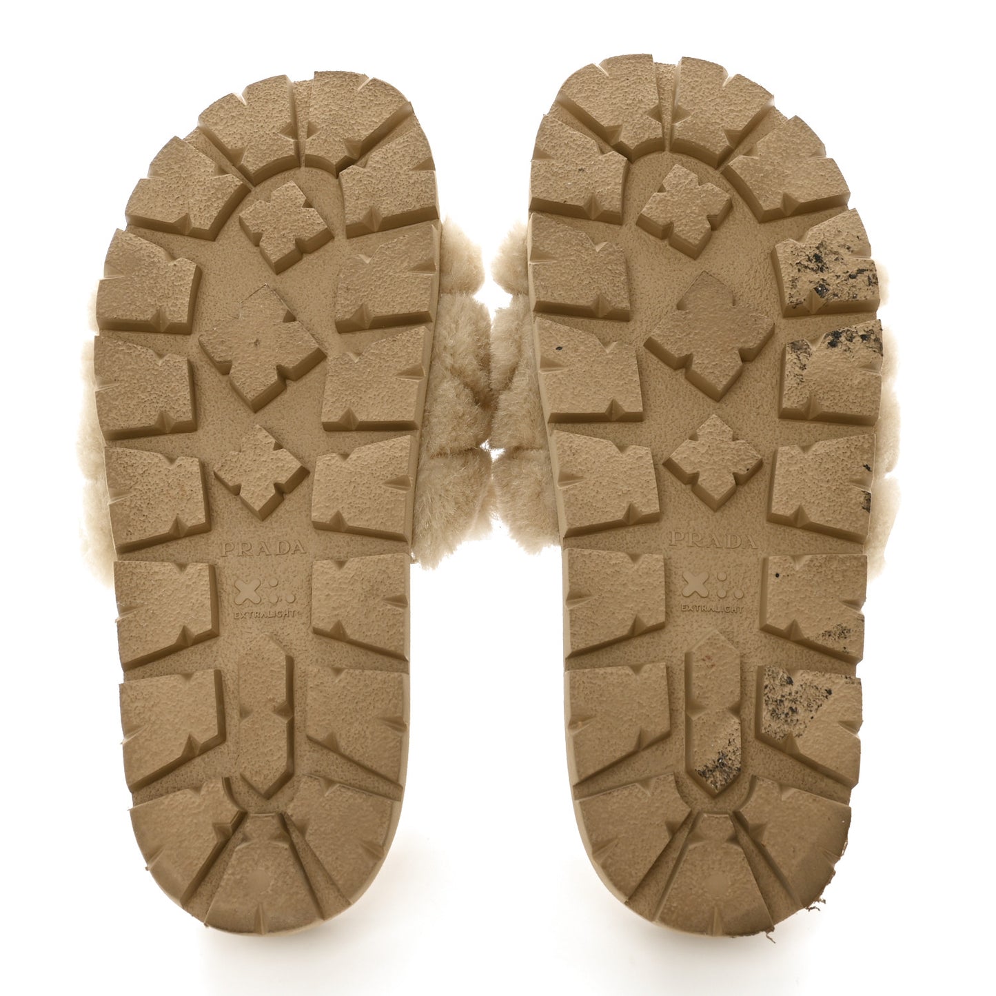 Shearling Metal Triangle Logo Lug Sole 20mm Slide Sandals 36 Ecru