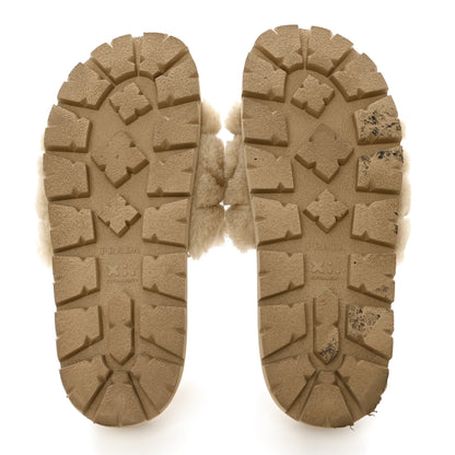 Prada Shearling Metal Triangle Logo Lug Sole 20mm Slide Sandals 36 Ecru 5 of 12