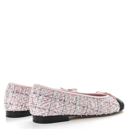 Chanel Tweed Cap Toe Ballerina Flats 37.5 Pink Black 4 of 10