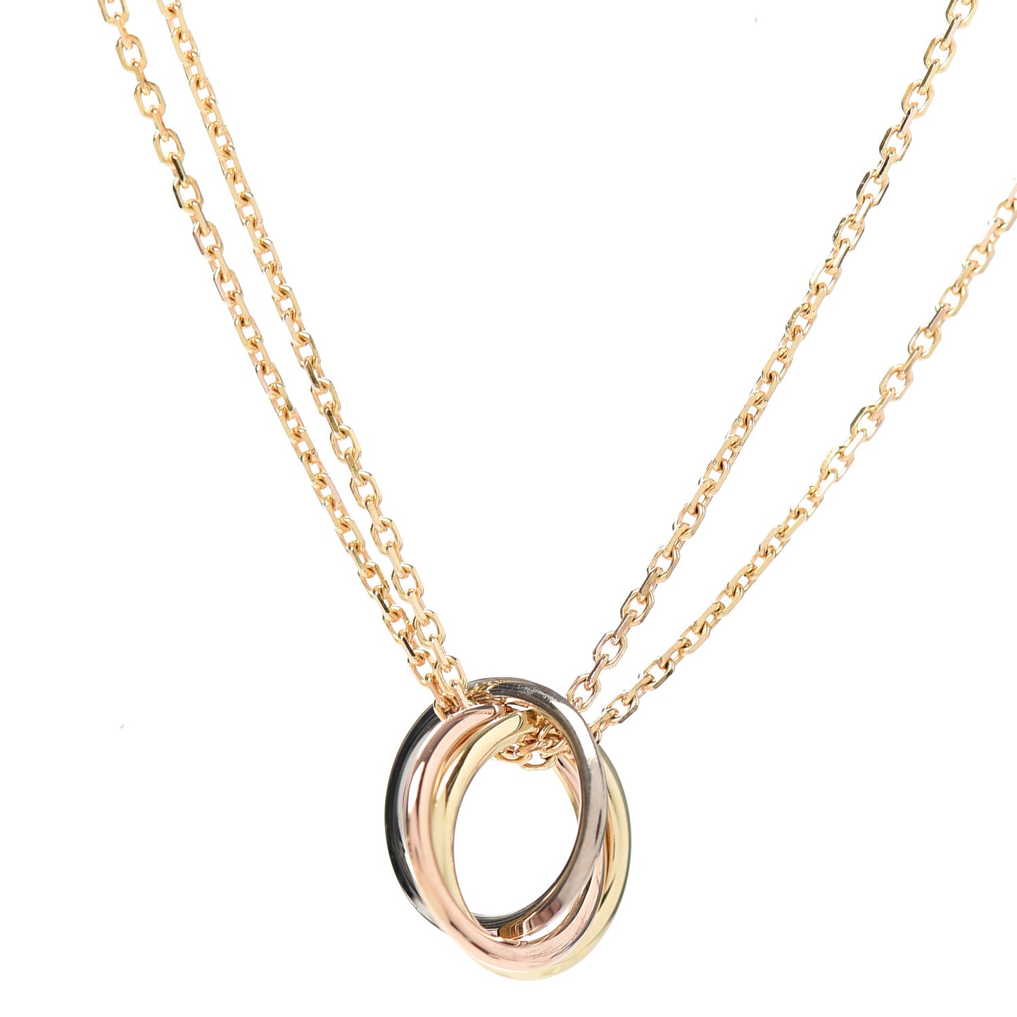 18K Pink Yellow White Gold Trinity Double Chain Pendant Necklace