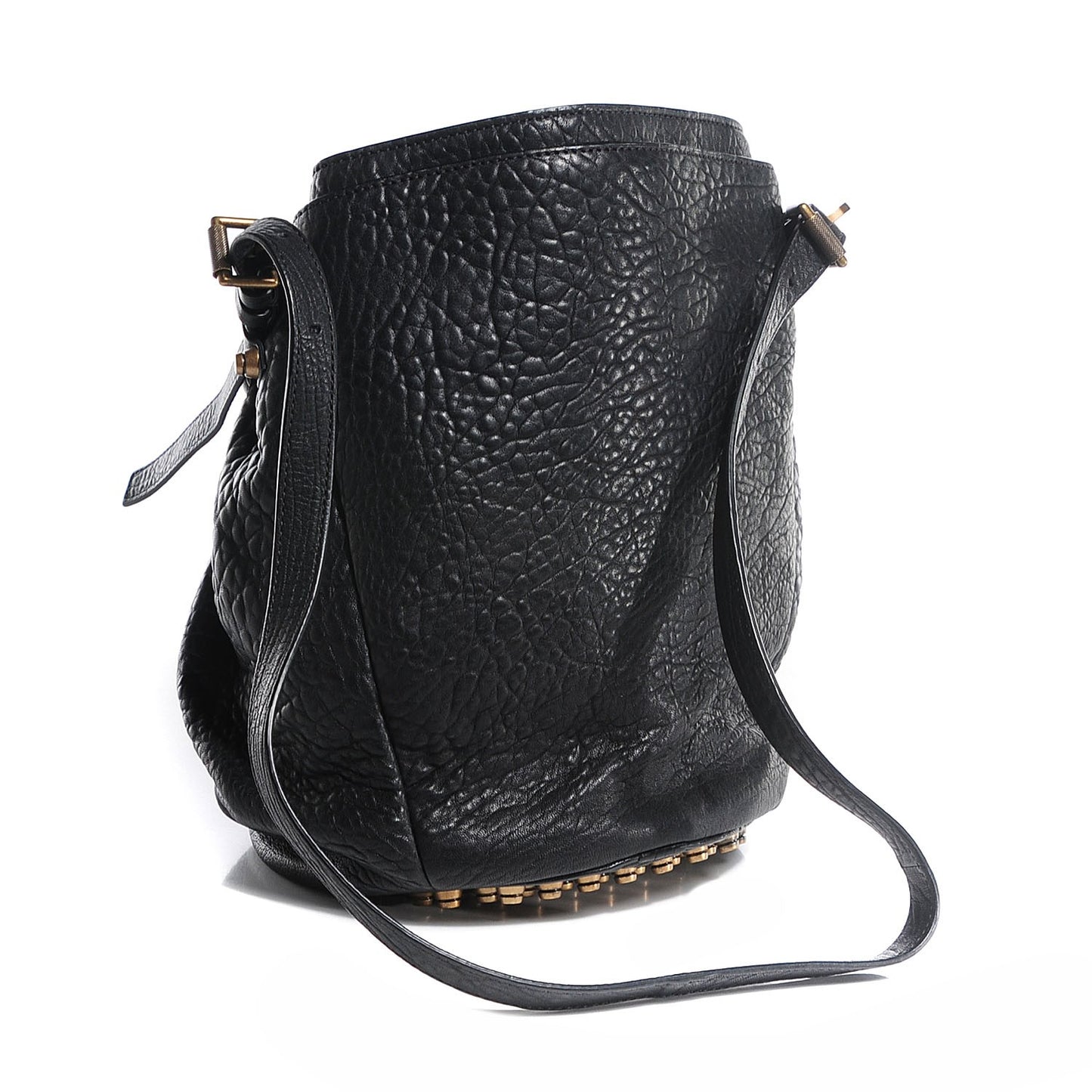 Pebbled Lambskin Diego Bucket Bag Black Antique Brass Hardware