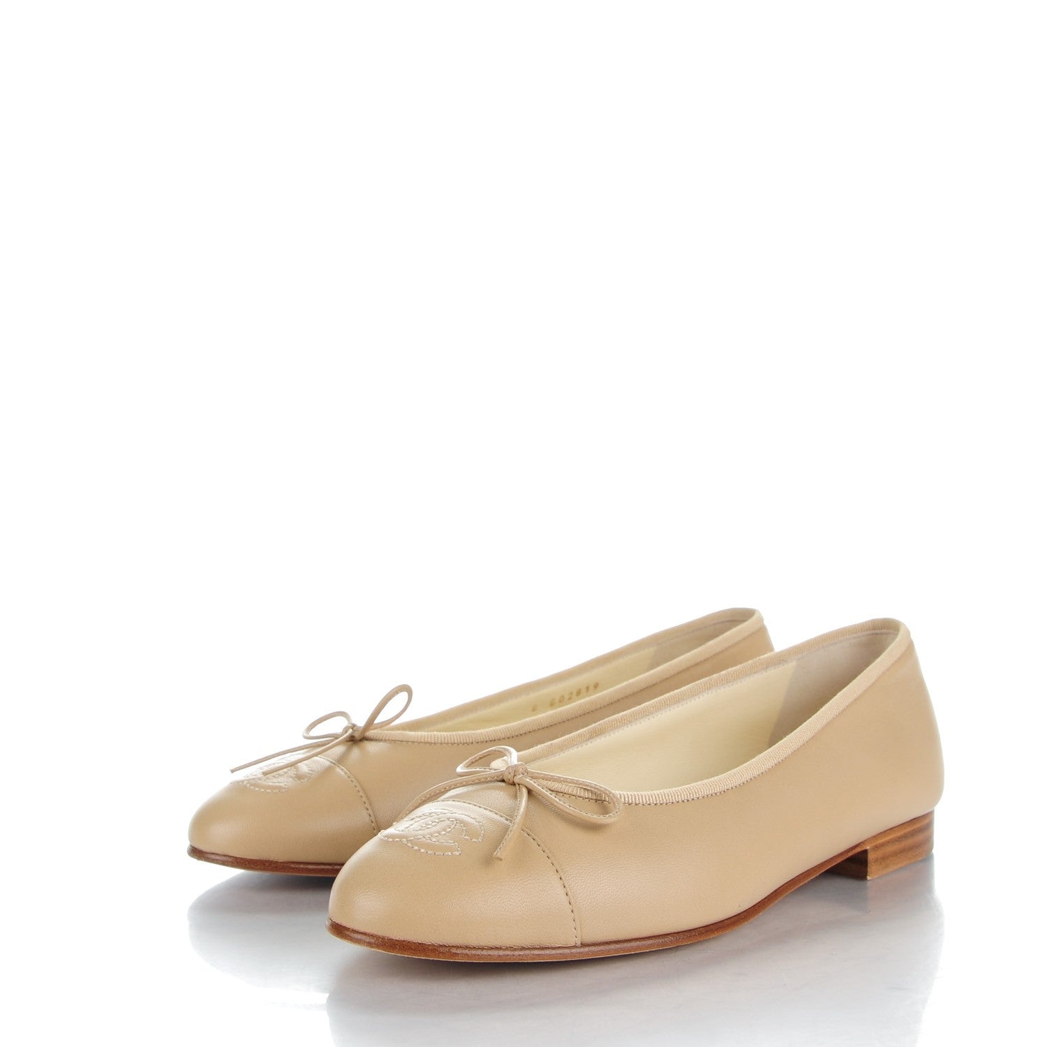 Chanel Lambskin Cap Toe CC Ballerina Flats 37 Light Beige 3 of 8