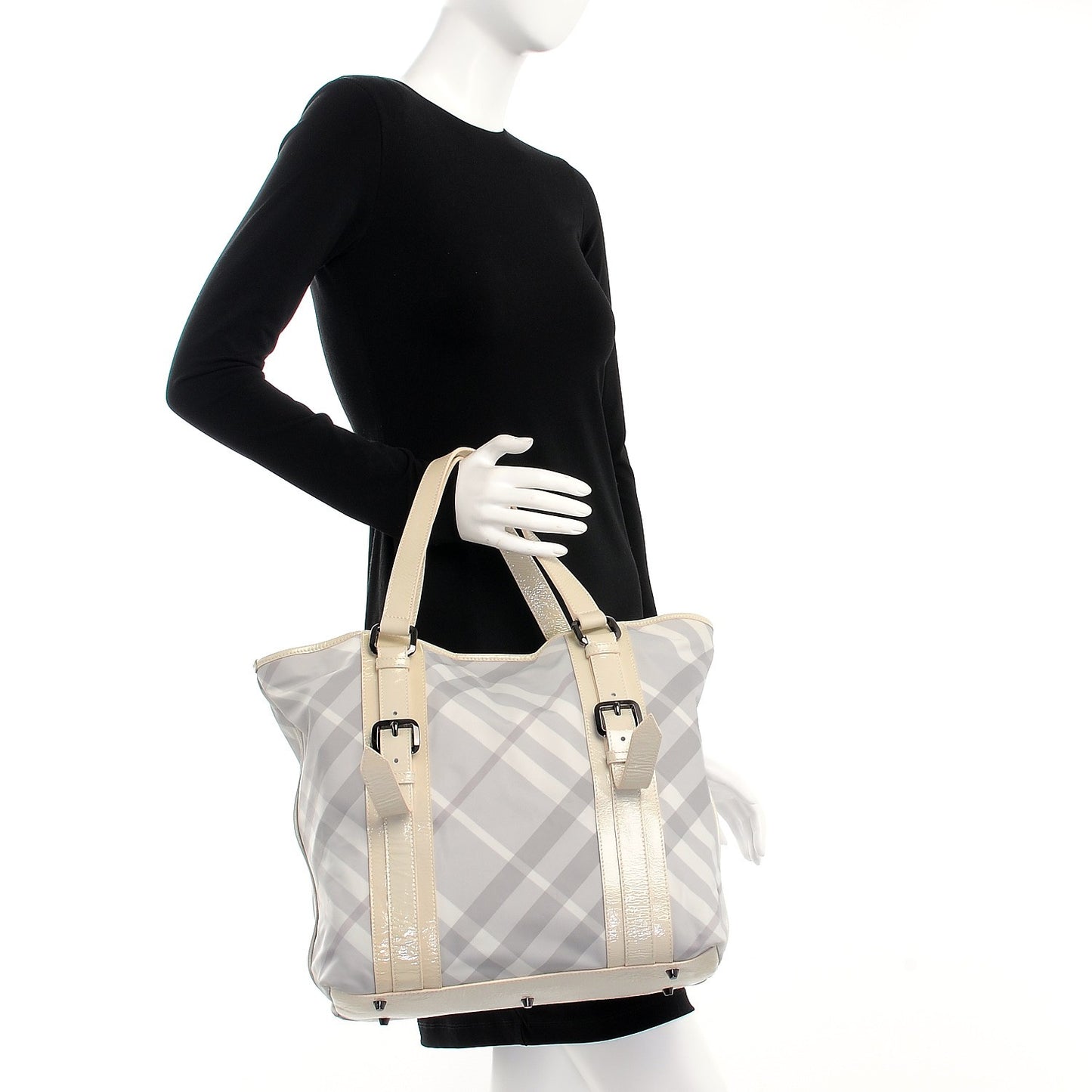 Nylon Beat Check Medium Victoria Tote White