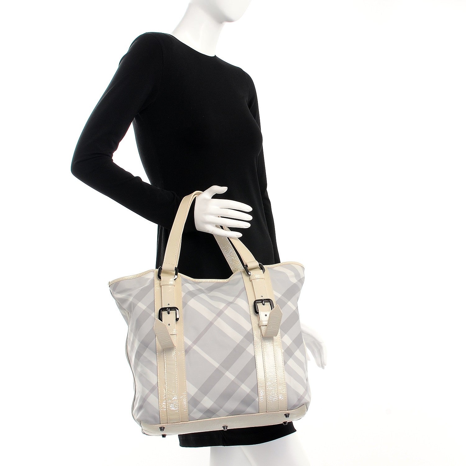 Burberry Nylon Beat Check Medium Victoria Tote White 2 of 8