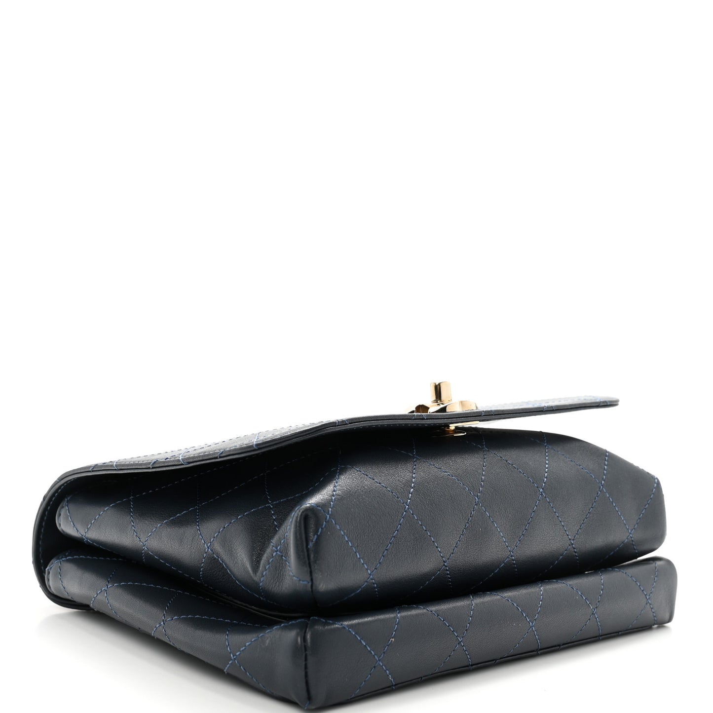 Calfskin Quilted Double Pocket Top Handle Flap Blue