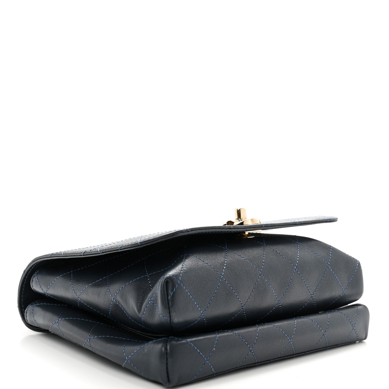 Chanel Calfskin Quilted Double Pocket Top Handle Flap Blue 4 of 11