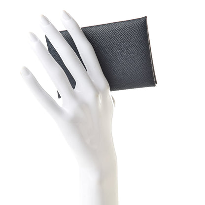 Hermes Epsom Verso Calvi Card Case Bleu Indigo Vert Amande 2 of 7
