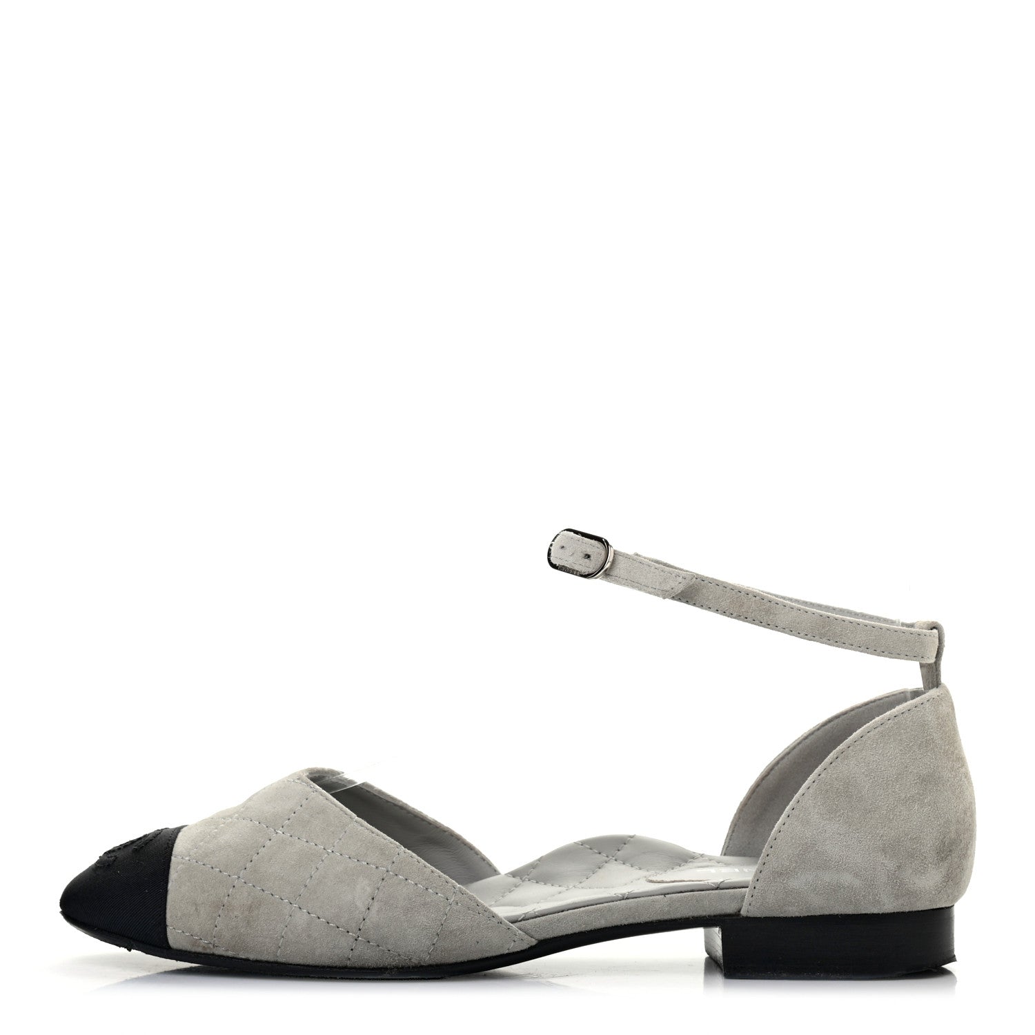 Chanel Suede Grosgrain Cap Toe CC Mary Jane Flats 36.5 Grey Black 1 of 6