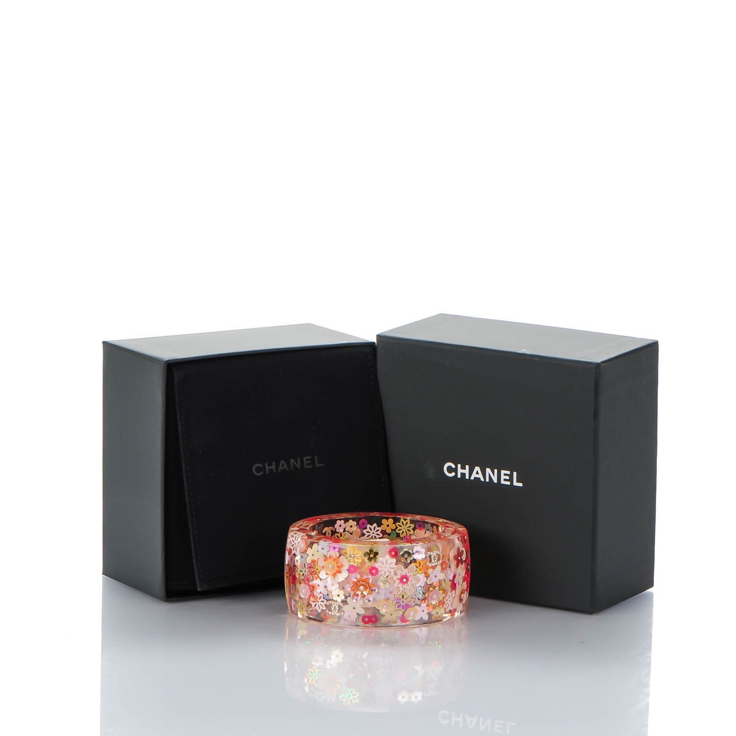 Resin CC Camellia Floral Cuff Transparent Pink Gold
