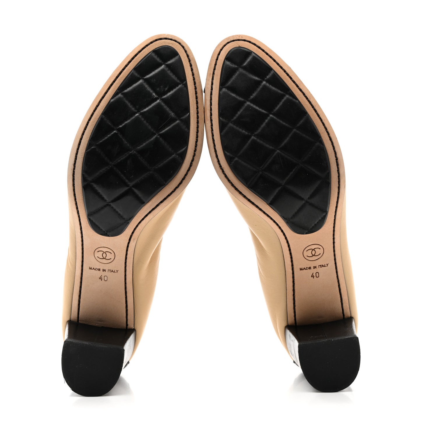 Lambskin Patent CC Elastic Stretch Pumps 40 Beige Black