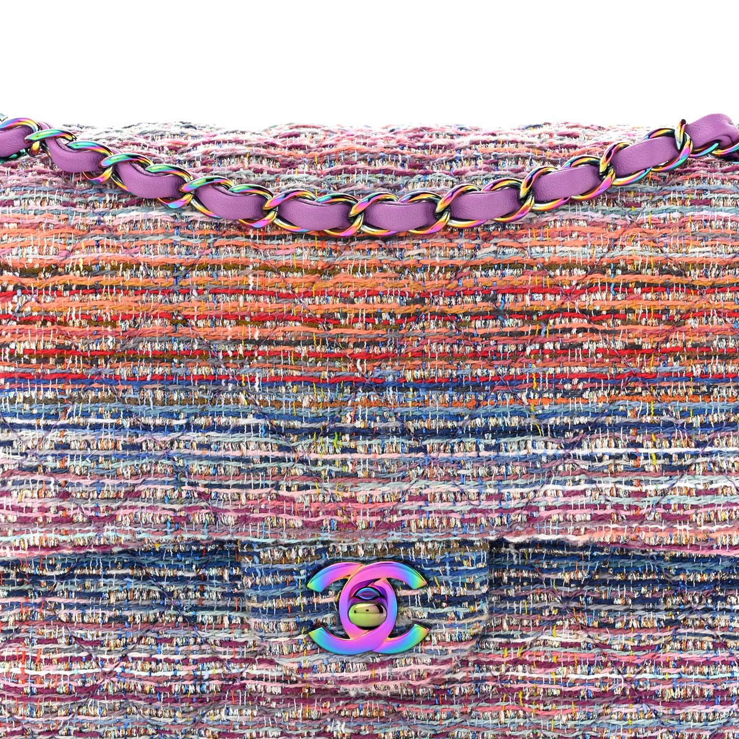 Tweed Quilted Medium Double Flap Blue Pink Orange