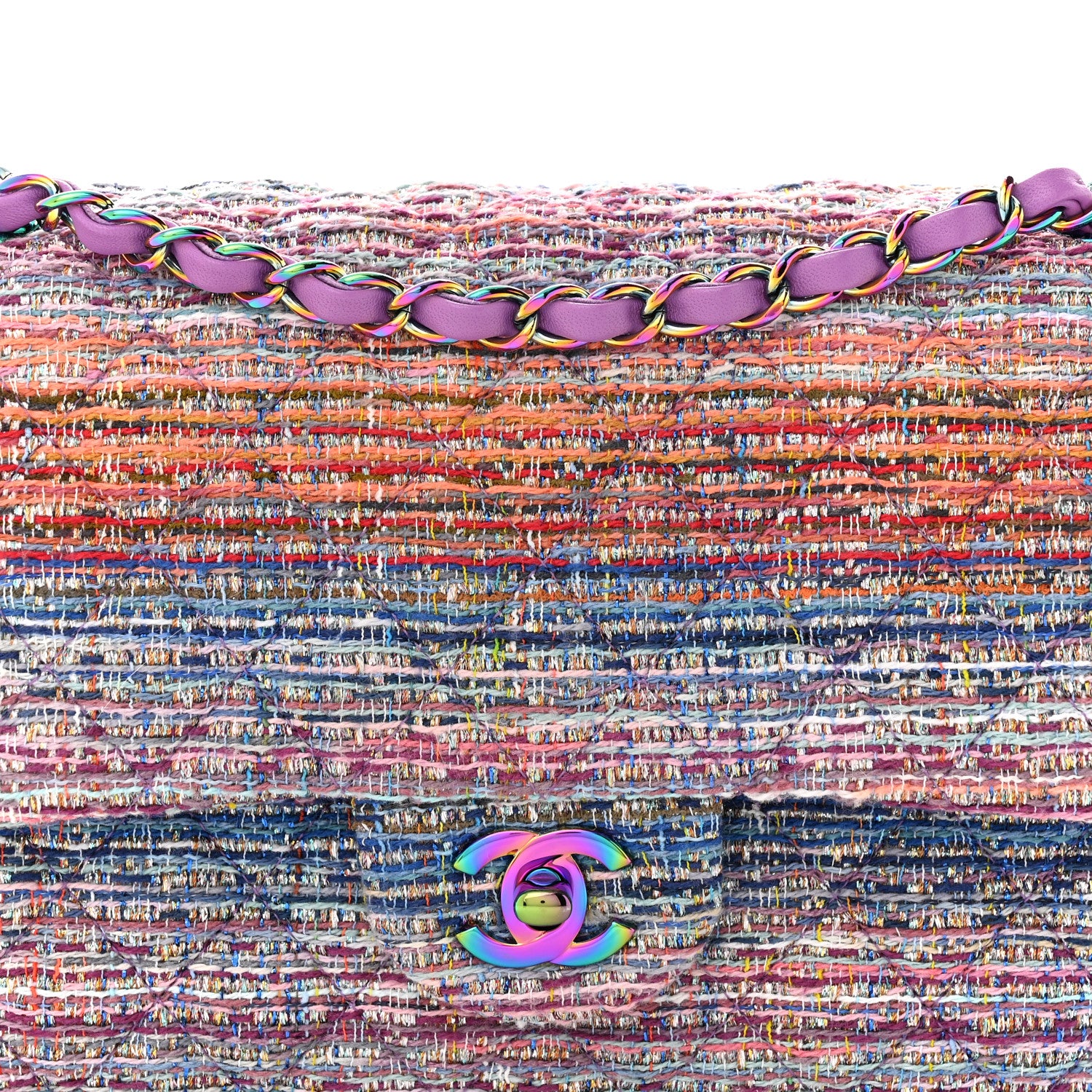Chanel Tweed Quilted Medium Double Flap Blue Pink Orange 8 of 11
