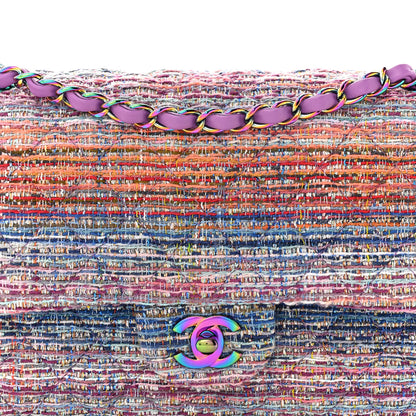 Chanel Tweed Quilted Medium Double Flap Blue Pink Orange 8 of 11