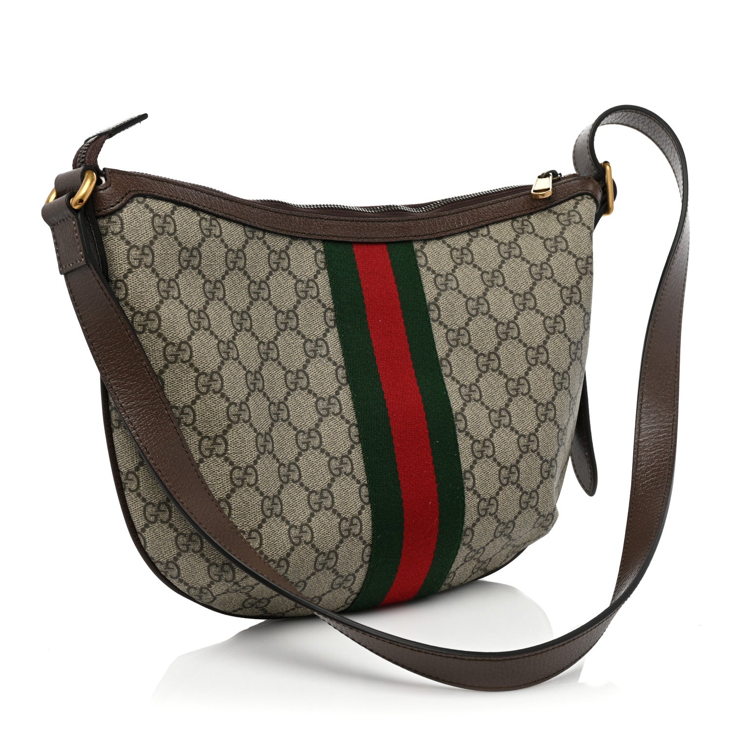 Gucci GG Supreme Monogram Textured Dollar Calfskin Web Small Ophidia Half Moon Hobo Beige Ebony New Acero 3 of 8