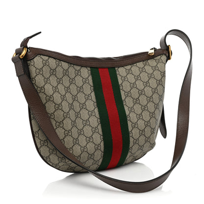 Gucci GG Supreme Monogram Textured Dollar Calfskin Web Small Ophidia Half Moon Hobo Beige Ebony New Acero 3 of 8