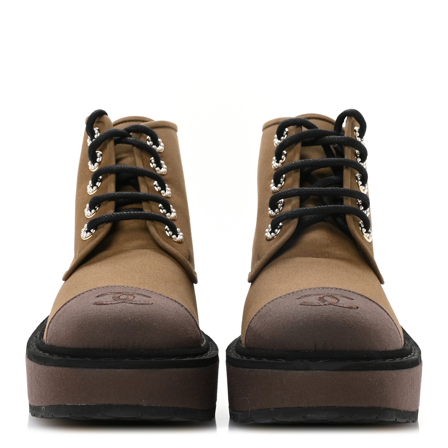 Fabric Pearl CC Combat Short Boots 36 Light Brown Dark Brown