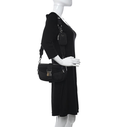 Prada Re-Nylon Spazzolato Double Pocket Buckle Shoulder Bag Black 2 of 11
