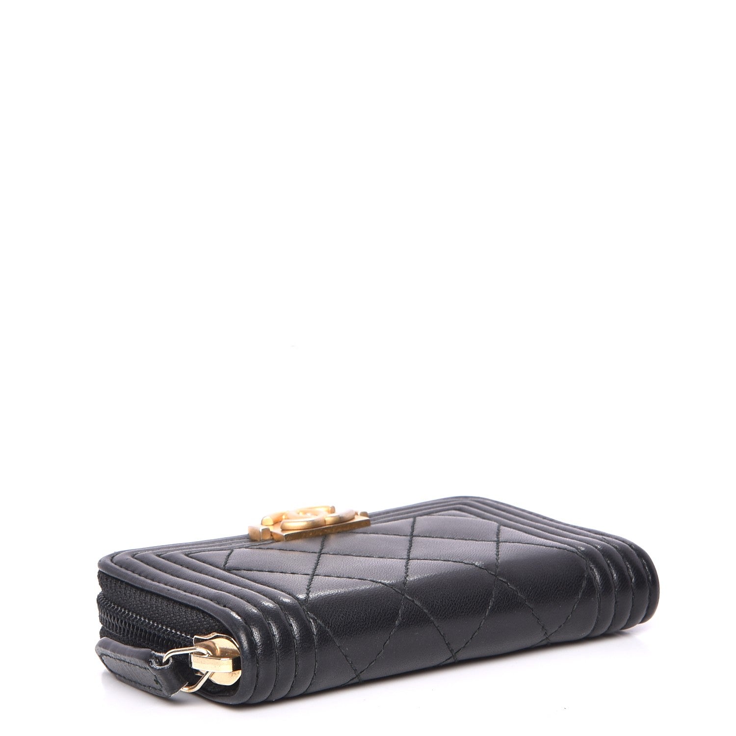Chanel Lambskin Quilted Zip Around Boy Coin Purse Wallet Black 4 of 7