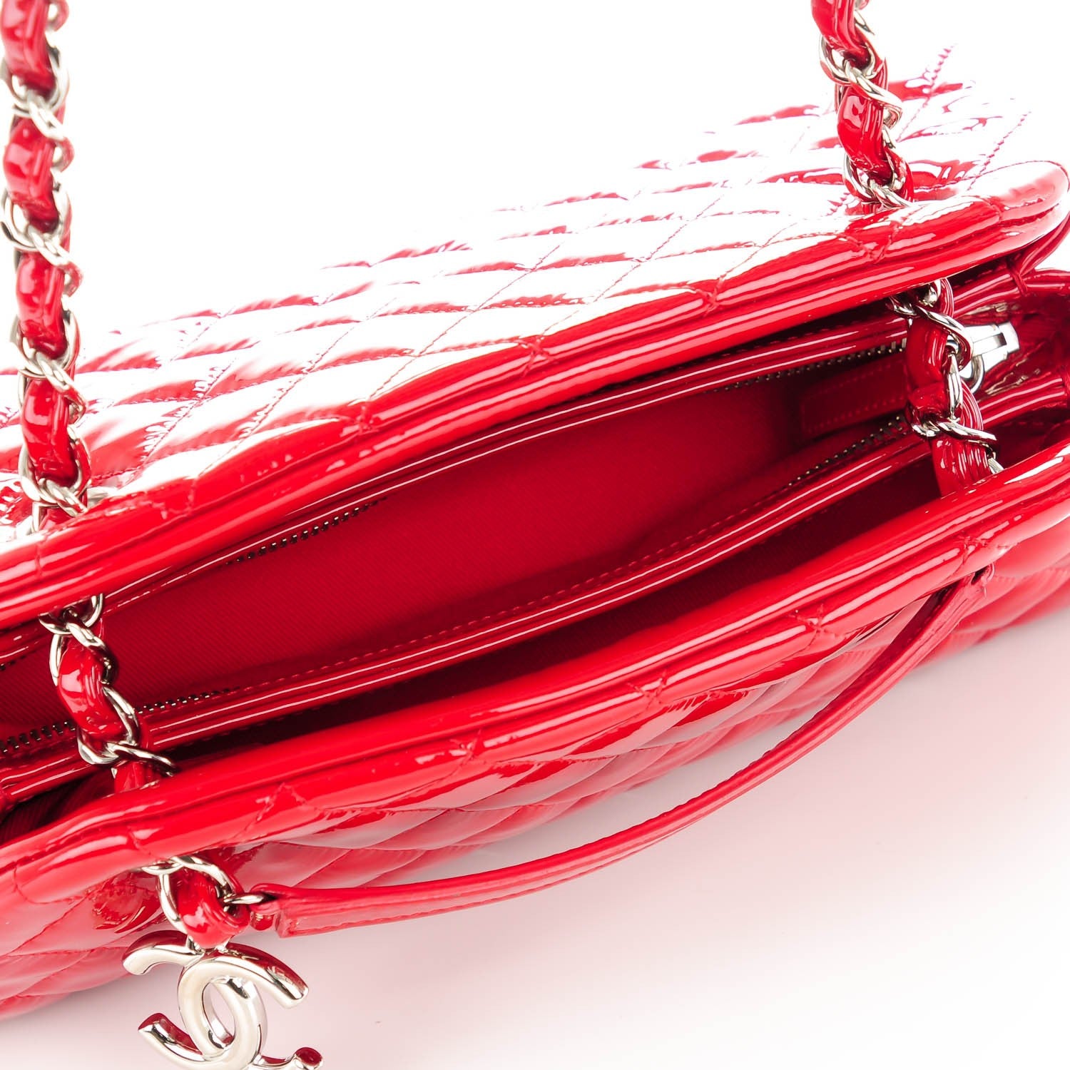 Chanel Patent Quilted Small Just Mademoiselle Bowling Bag Red 4 of 7