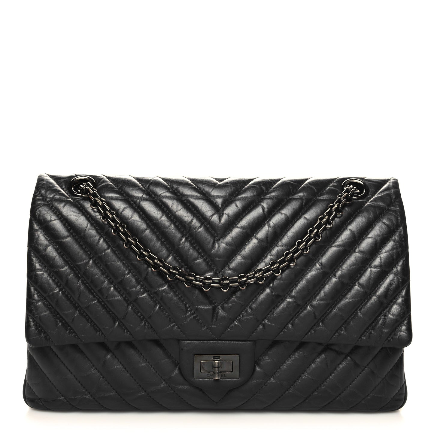 Aged Calfskin Chevron Quilted 2.55 Reissue 226 So Black