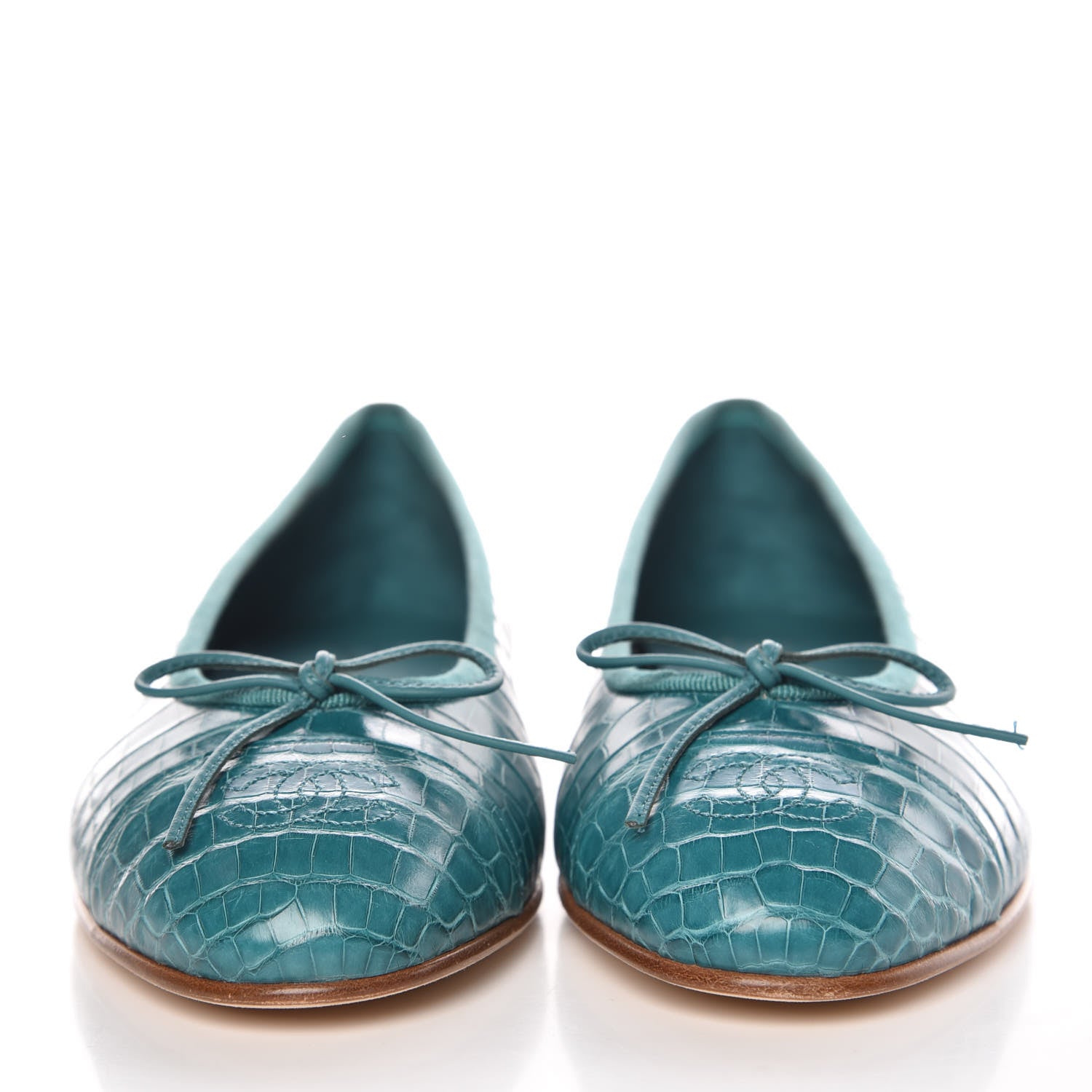 Chanel Alligator CC Cap Toe Ballerina Flats 39.5 Turquoise 2 of 9