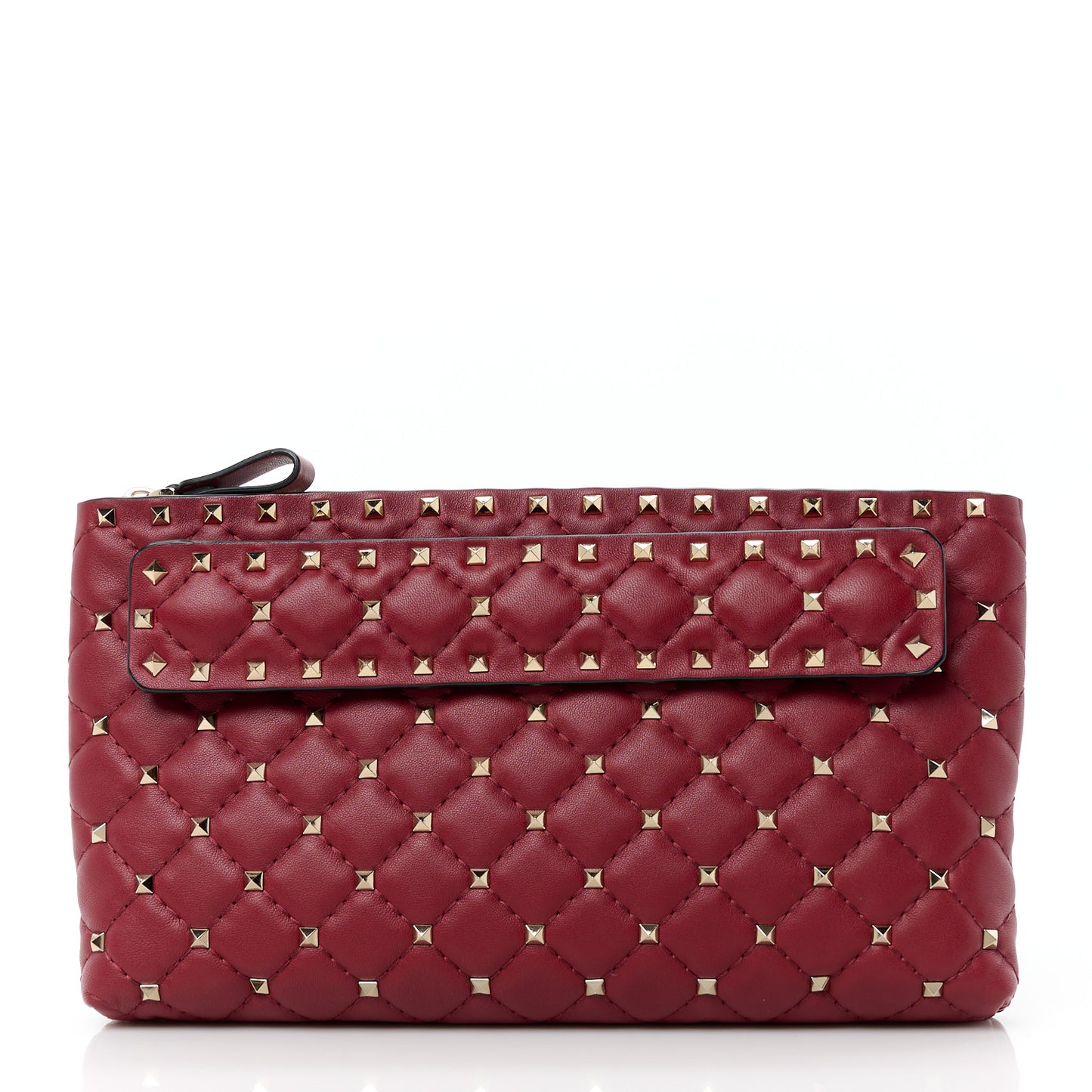 Nappa Rockstud Spike Side Slip Zip Clutch Rubino