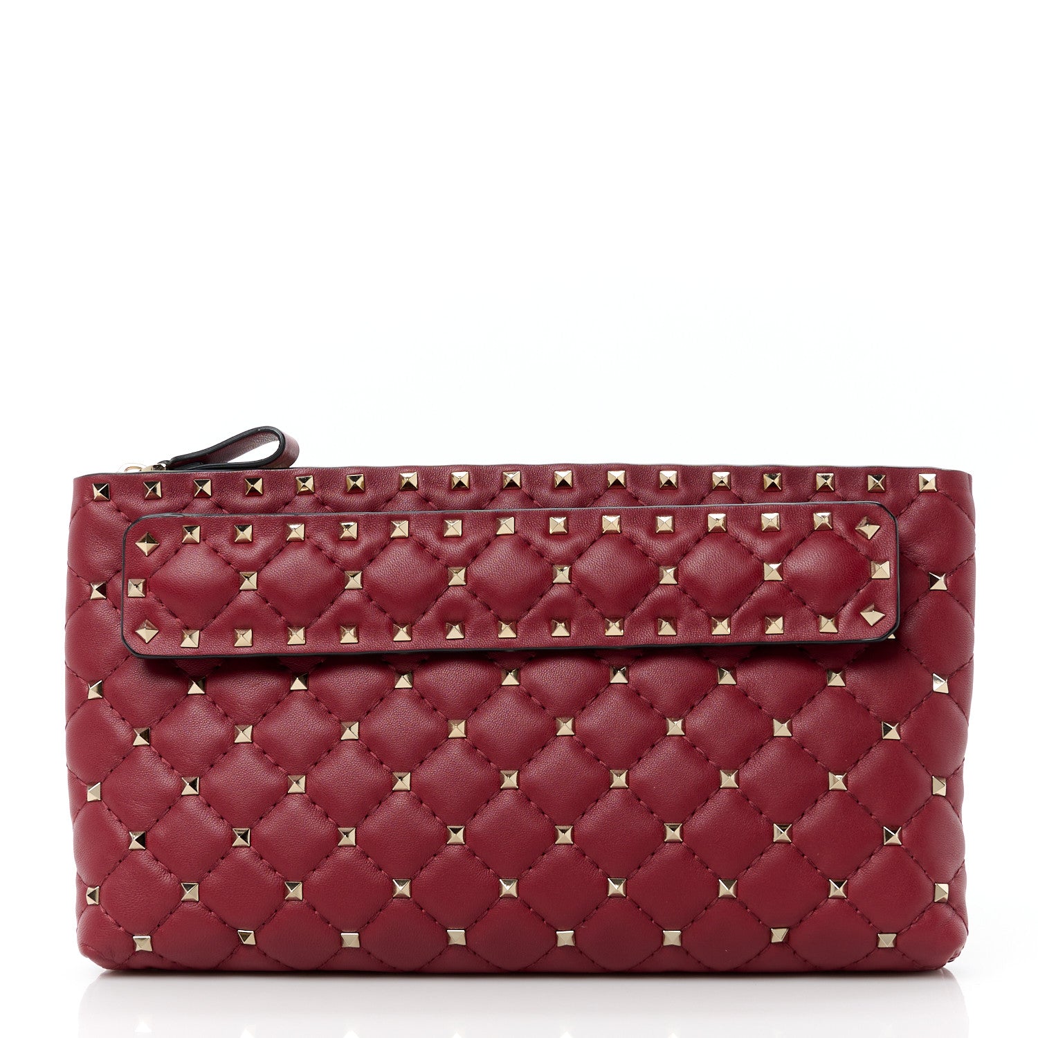 Valentino Garavani Nappa Rockstud Spike Side Slip Zip Clutch Rubino 1 of 11