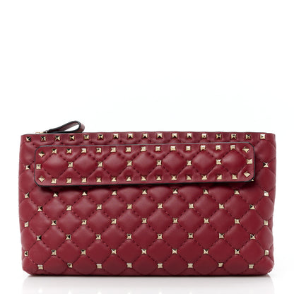 Valentino Garavani Nappa Rockstud Spike Side Slip Zip Clutch Rubino 1 of 11