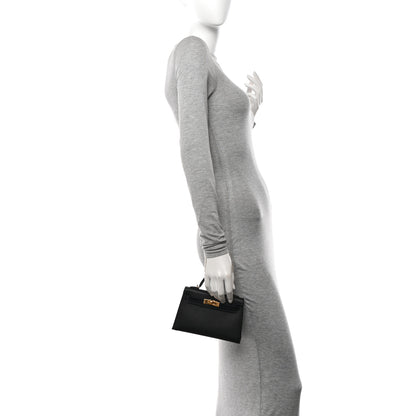 Hermes Madame Calfskin Lizard Mini Kelly Sellier Touch 20 Black 3 of 13