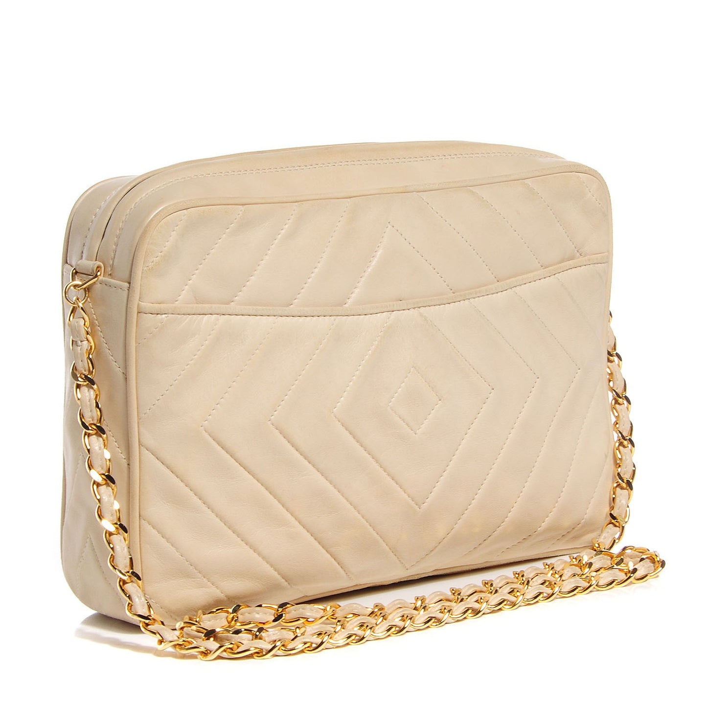 Lambskin Chevron Tassel Camera Case Beige Clair