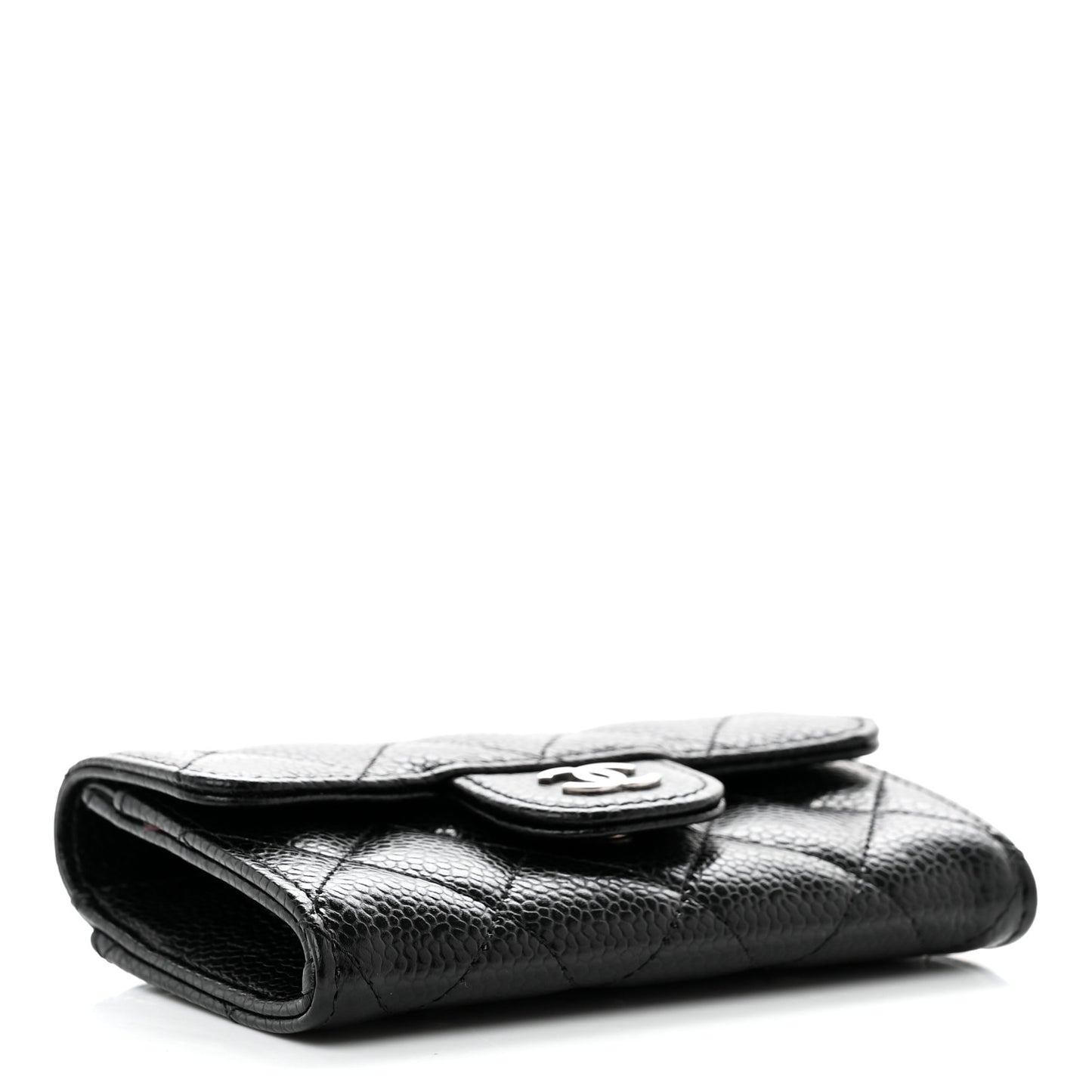 Caviar Quilted Flap Card Holder Wallet Black
