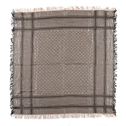 Gucci Wool Silk GG Monogram Diamante Plaid Surviee Shawl Beige Dark Brown 1 of 3