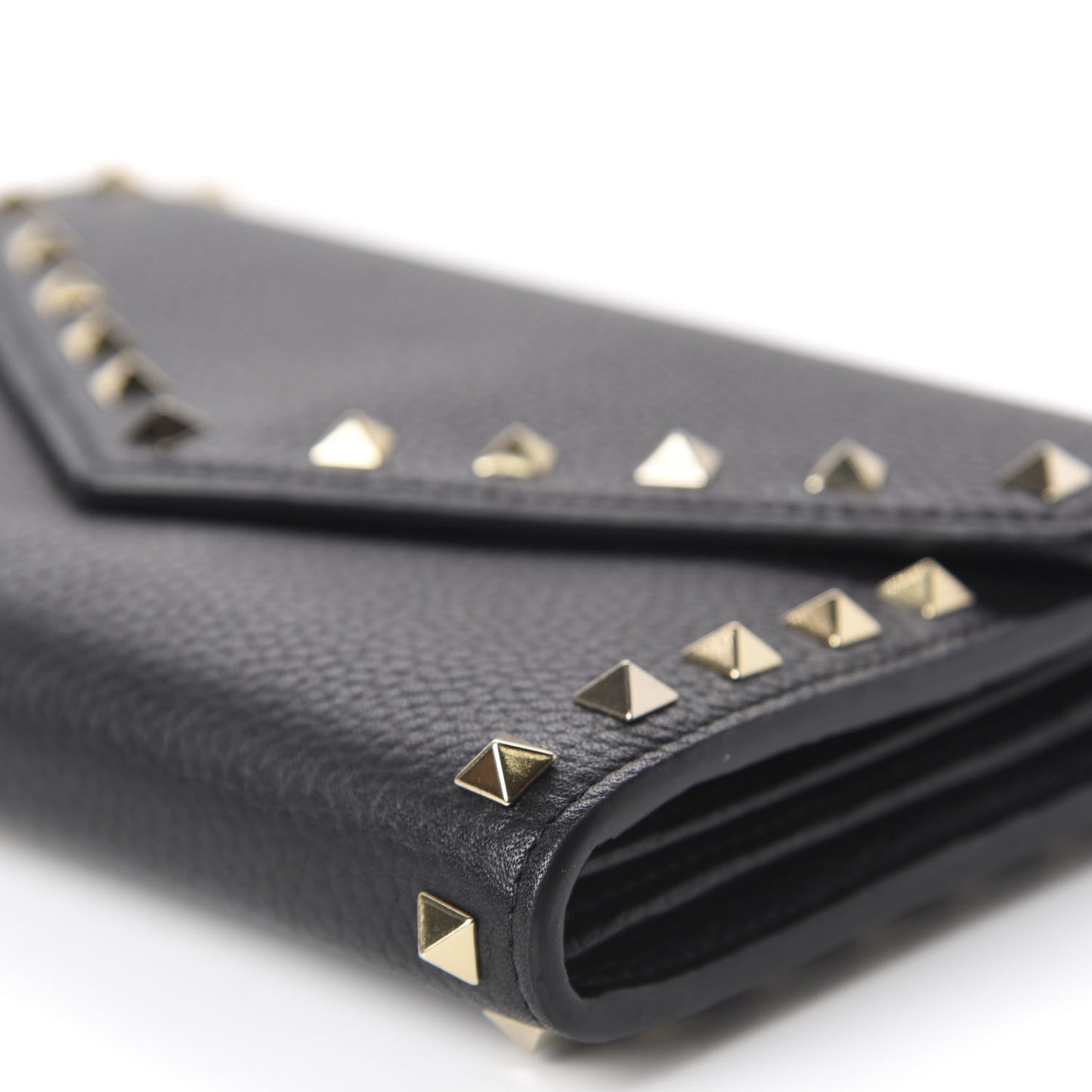 Pebbled Calfskin Rockstud Envelope Wallet on Chain Black