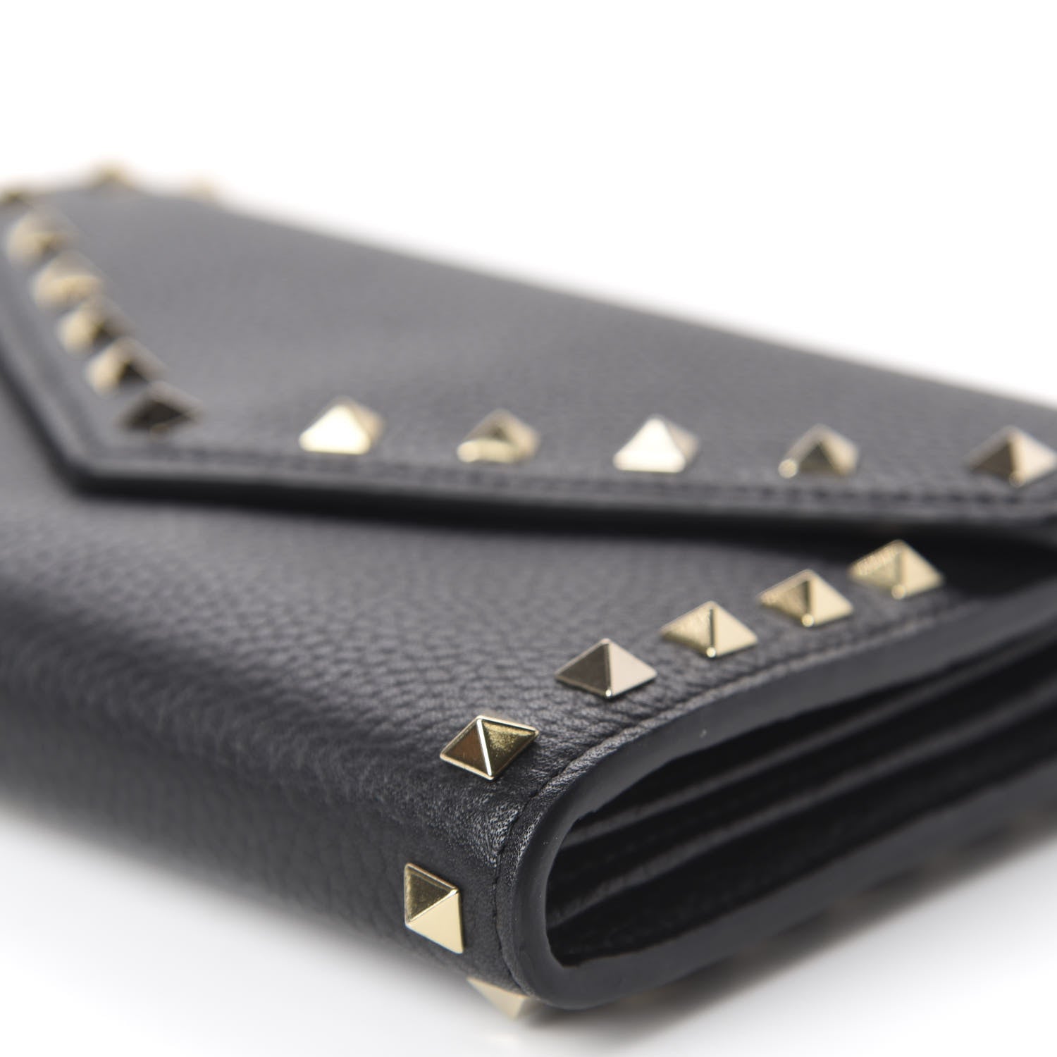 Valentino Garavani Pebbled Calfskin Rockstud Envelope Wallet on Chain Black 6 of 10