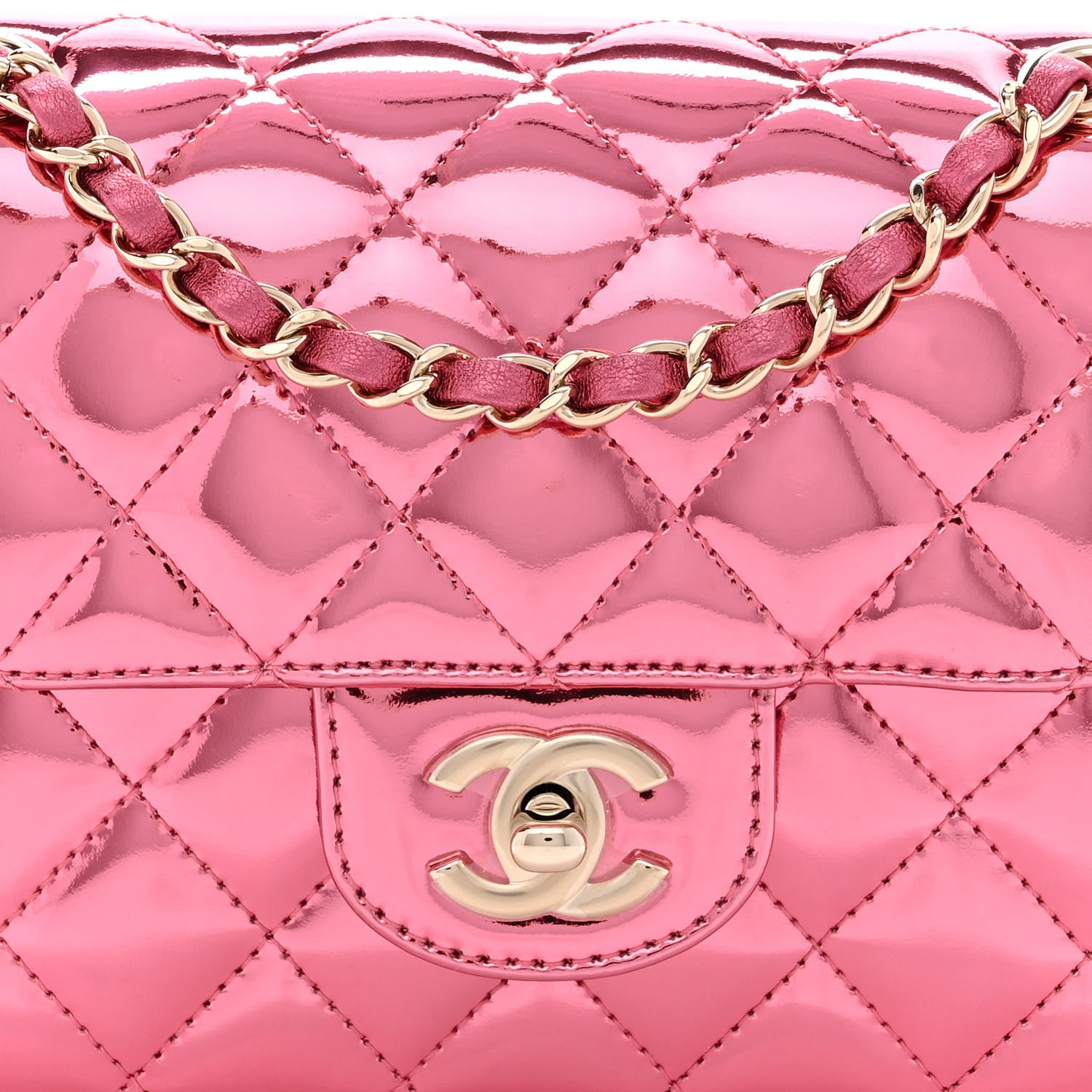 Chanel Mirror Calfskin Metallic Lambskin Quilted Hollywood