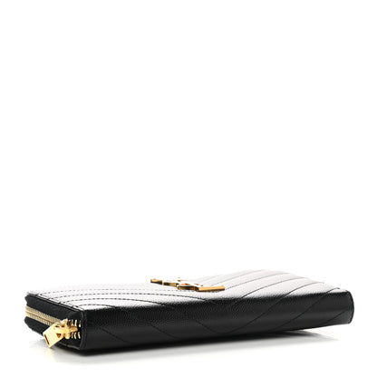 Saint Laurent Grain De Poudre Matelasse Chevron Monogram Zip Around Wallet Black 4 of 7