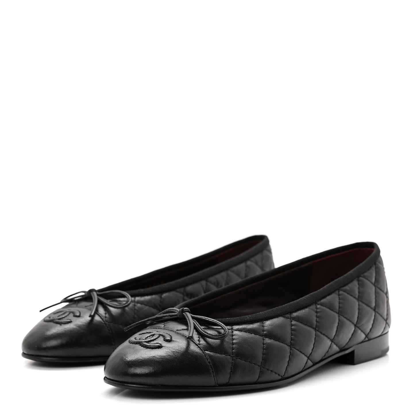Aged Calfskin Quilted CC Cap Toe Ballerina Flats 37 Black