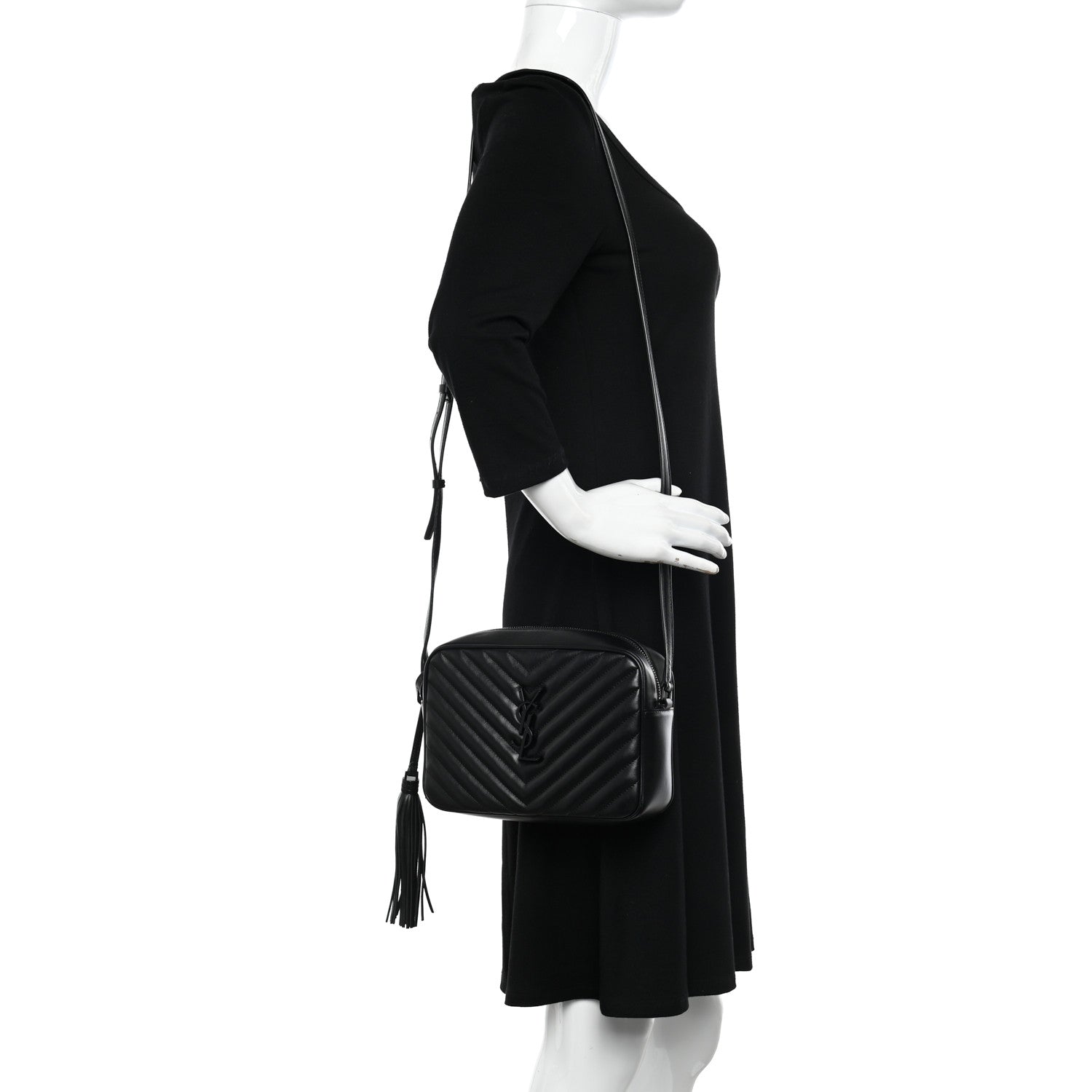 Saint Laurent Calfskin Matelasse Monogram Monochrome Lou Camera Bag Black 2 of 12