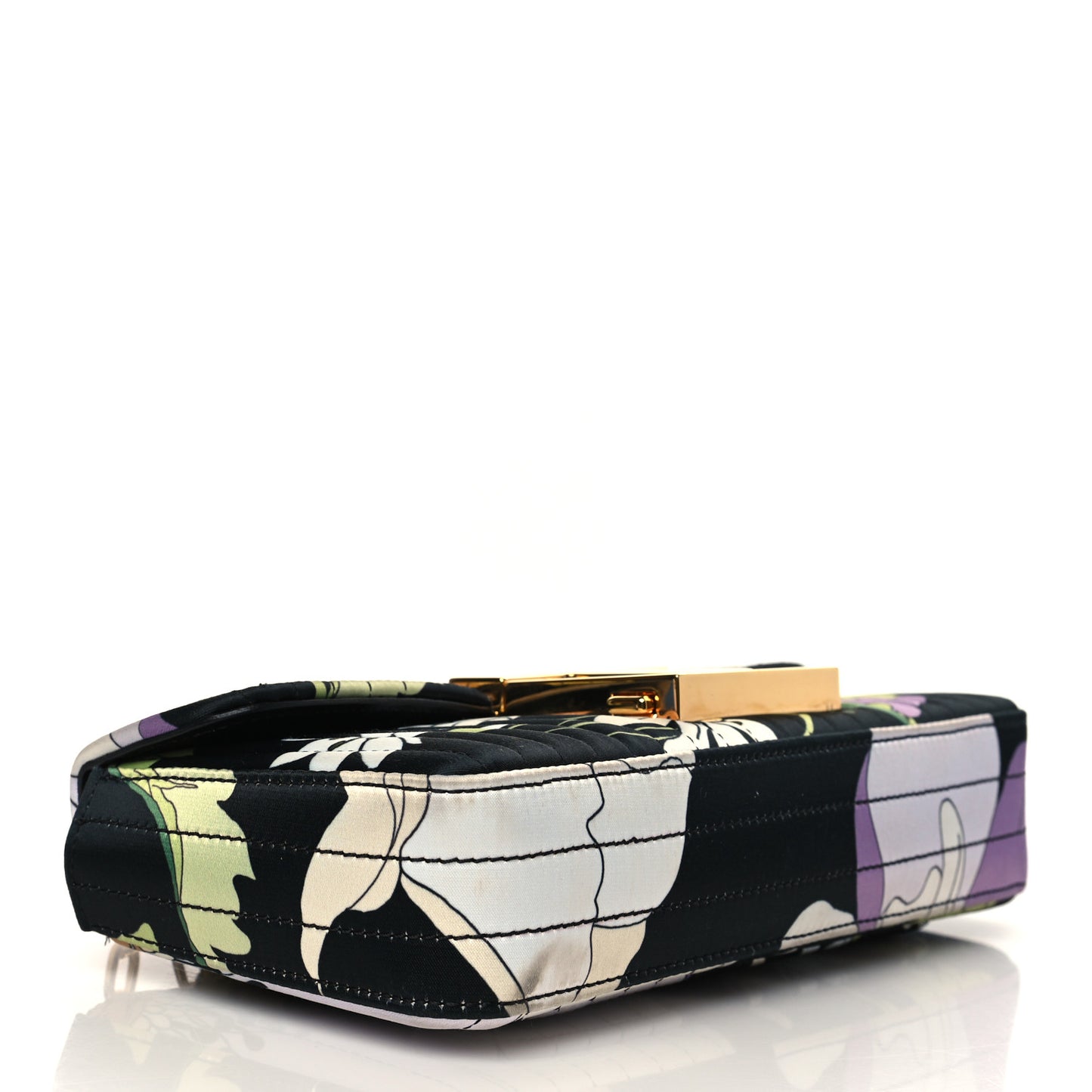 Satin Floral Medium T Clasp Chain Bag Black Multicolor