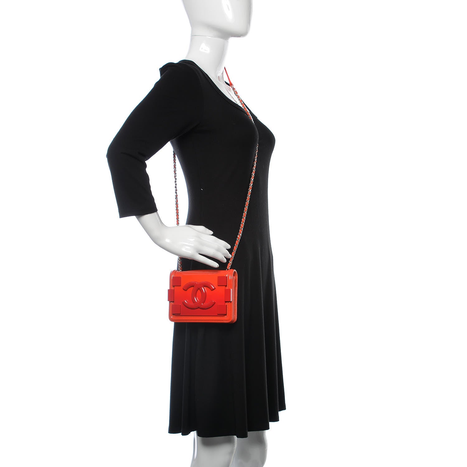 Chanel Plexiglass Patent Mini Boy Brick Flap Orange Red 2 of 10