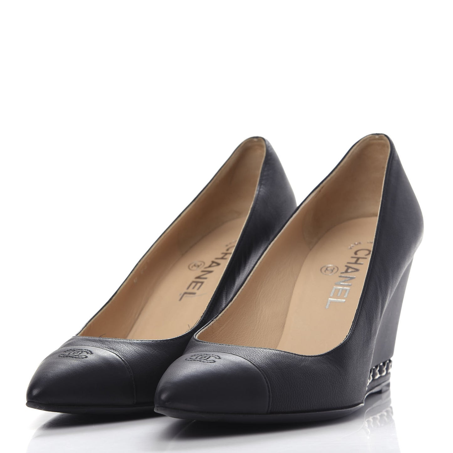 Lambskin Patent Cap Toe Wedges 37.5 Black